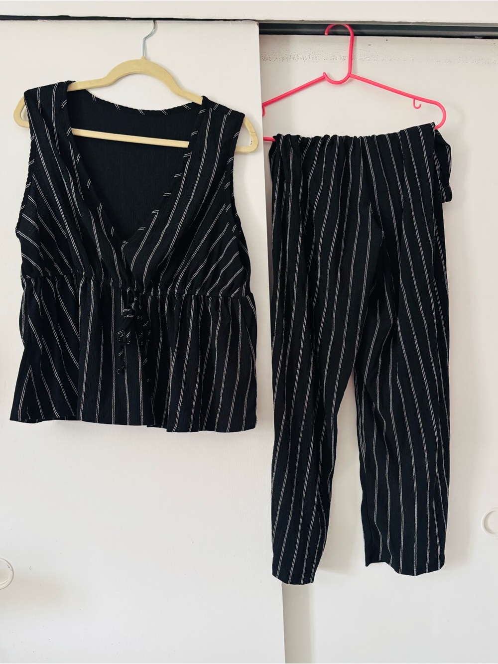 PrettyLittleThing Black Pinstripe Sleeveless Top & Trousers Set